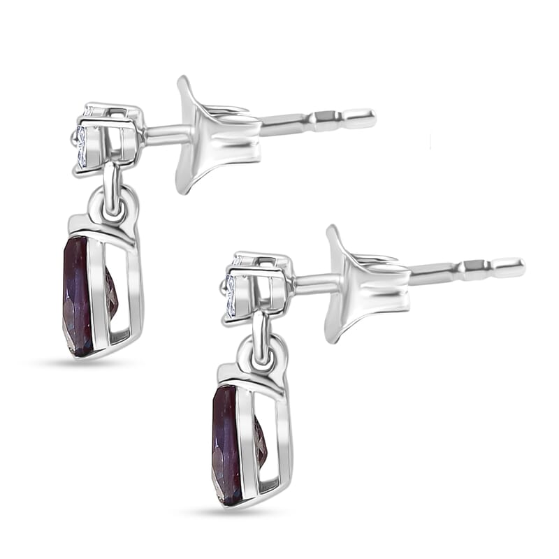 Luxuriant AAA Lab Grown Alexandrite and White Zircon 1.00 ctw Earrings in Rhodium Over Sterling Silver