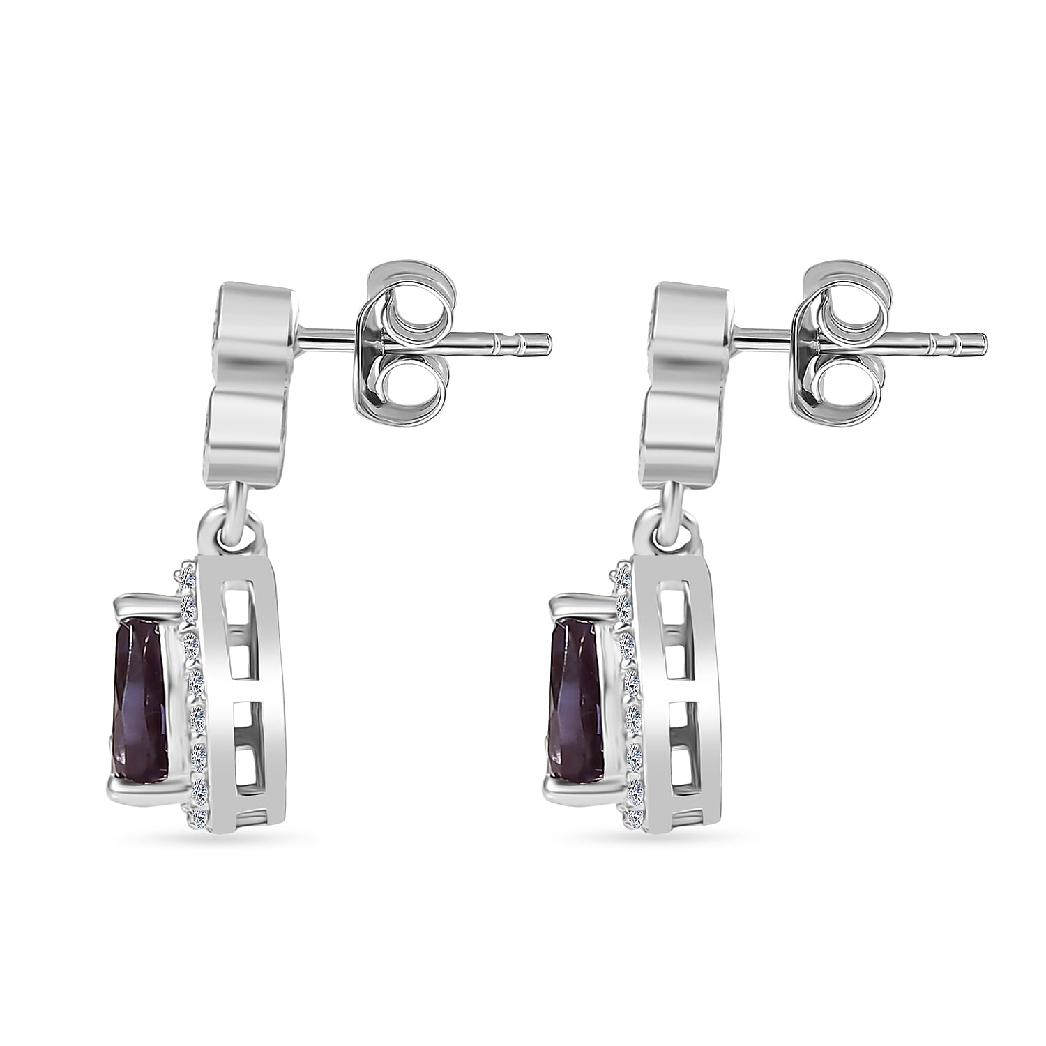 Luxuriant AAA Lab Grown Alexandrite and White Zircon 1.15 ctw Earrings in Rhodium Over Sterling Silver