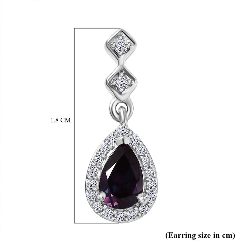 Luxuriant AAA Lab Grown Alexandrite and White Zircon 1.15 ctw Earrings in Rhodium Over Sterling Silver