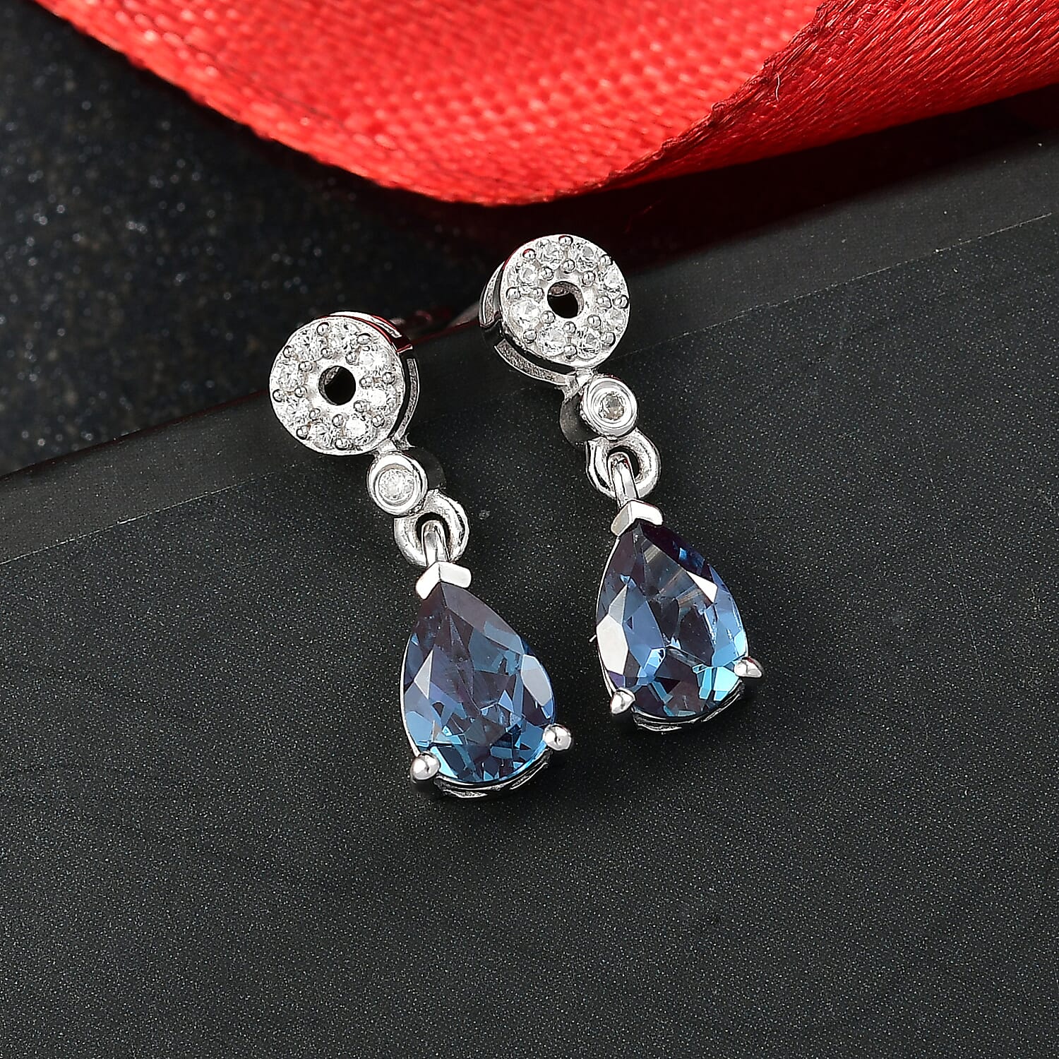 Luxuriant AAA Lab Grown Alexandrite and White Zircon 1.75 ctw Earrings in Rhodium Over Sterling Silver