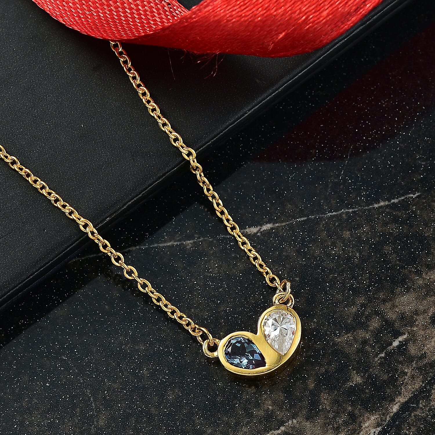 D'Joy AAA Lab Grown Alexandrite and Moissanite 0.90 ctw Necklace in 18K YG Plated Sterling Silver 20 Inches  