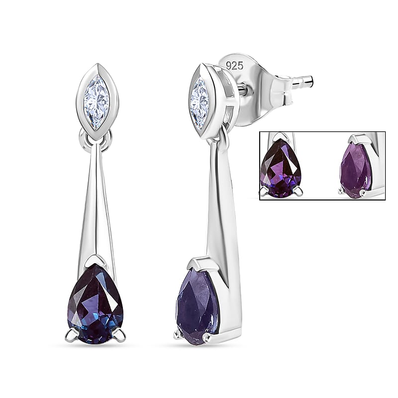 Luxuriant AAA Lab Grown Alexandrite and White Topaz 1.10 ctw Earrings in Rhodium Over Sterling Silver