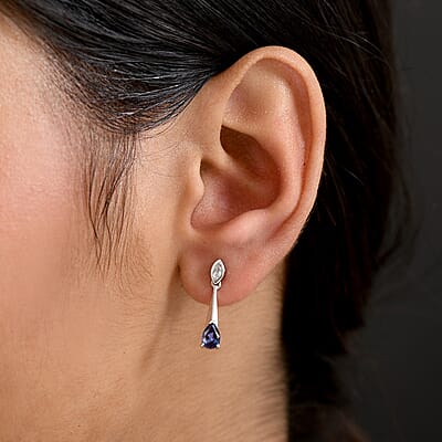 Luxuriant AAA Lab Grown Alexandrite and White Topaz 1.10 ctw Earrings in Rhodium Over Sterling Silver