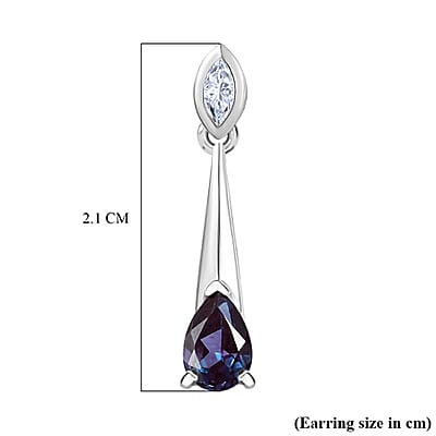 Luxuriant AAA Lab Grown Alexandrite and White Topaz 1.10 ctw Earrings in Rhodium Over Sterling Silver
