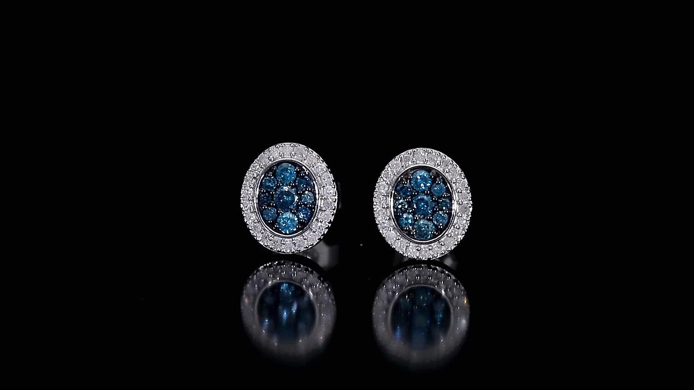 D'Joy Blue Diamond (IR), Diamond Earrings in Rhodium Over Sterling Silver 0.50 ctw