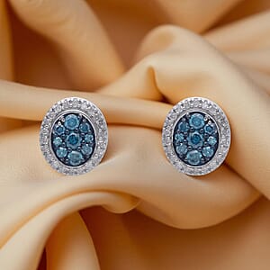 Doorbuster D'Joy Blue and White Diamond 0.50 ctw Desert Sunrise Earrings in Rhodium Over Sterling Silver