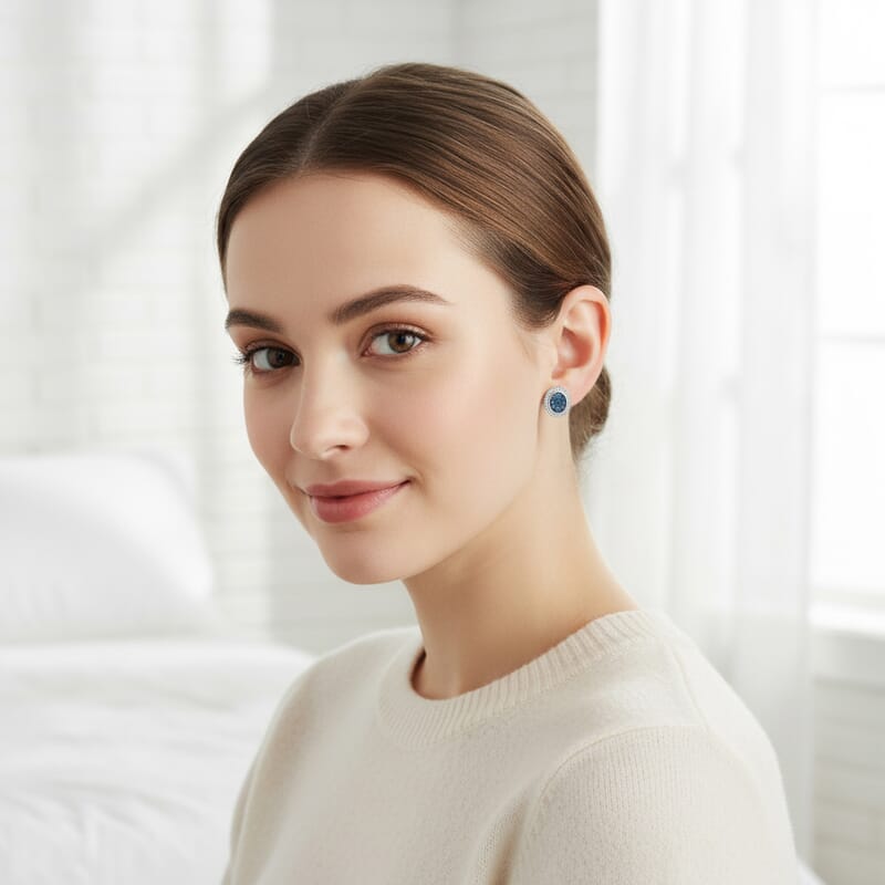 D'Joy Blue and White Diamond 0.50 ctw Desert Sunrise Earrings in Rhodium Over Sterling Silver