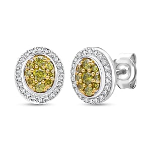 Doorbuster D'Joy Yellow and White Diamond 0.50 ctw Desert Sunrise Earrings in Rhodium Over Sterling Silver