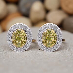  D'Joy Yellow and White Diamond 0.50 ctw Desert Sunrise Earrings in Rhodium Over Sterling Silver