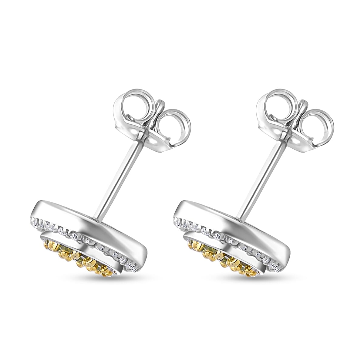 Doorbuster D'Joy Yellow and White Diamond 0.50 ctw Desert Sunrise Earrings in Rhodium Over Sterling Silver image number 3