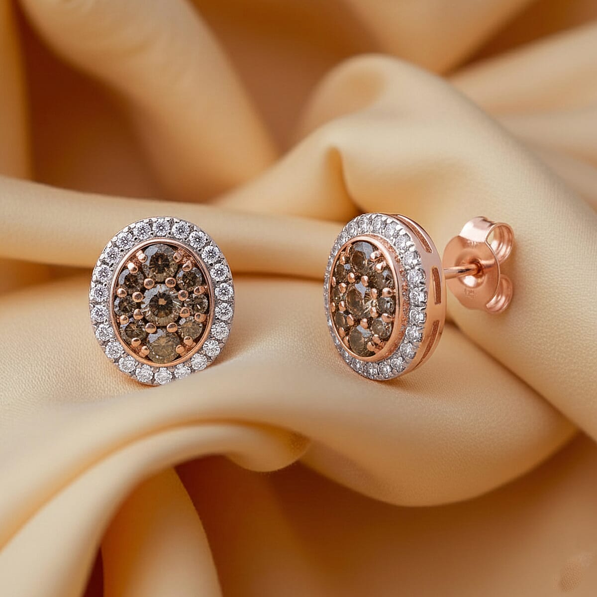 Doorbuster D'Joy Natural Champagne and White Diamond 0.50 ctw Desert Sunrise Earrings in 18K Vermeil Rose Gold Over Sterling Silver image number 1