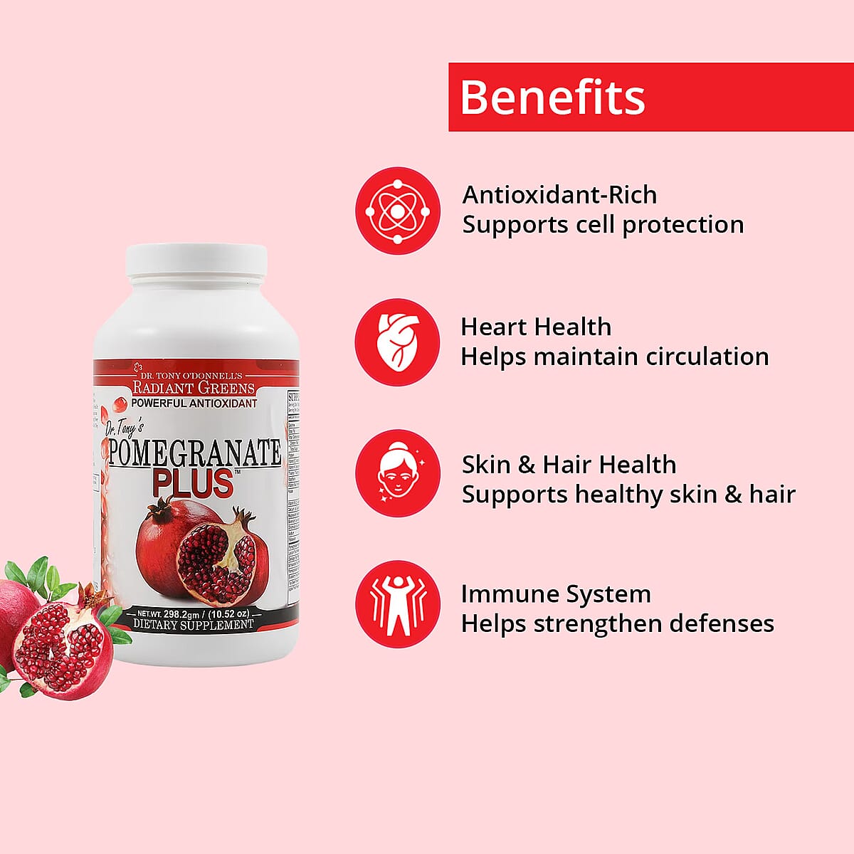 Radiant Greens Dr. Tonys Pomegranate Plus Dietary Supplement 10.52oz image number 3
