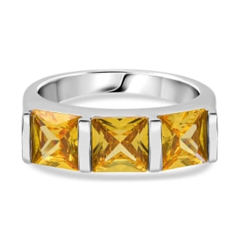 Simulated Diamond Ring in Rhodium Over Sterling Silver (Size 11.5)