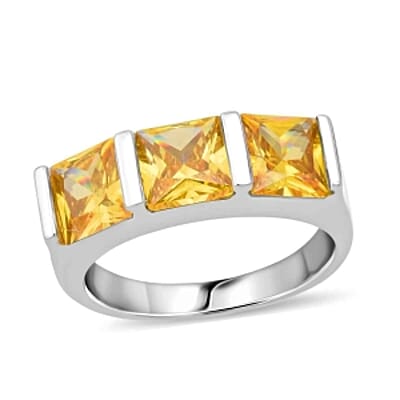 Simulated Diamond Ring in Rhodium Over Sterling Silver (Size 11.5)