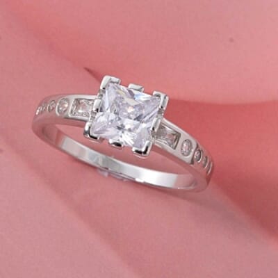 Simulated Diamond 1.55 ctw Ring in Rhodium Over Sterling Silver (Size 8)