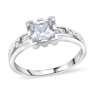 Simulated Diamond 1.55 ctw Ring in Rhodium Over Sterling Silver (Size 8)
