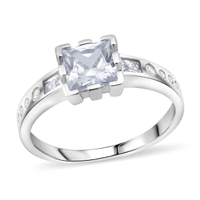 Simulated Diamond 1.55 ctw Ring in Rhodium Over Sterling Silver (Size 8)