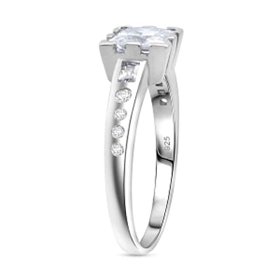 Simulated Diamond 1.55 ctw Ring in Rhodium Over Sterling Silver (Size 8)