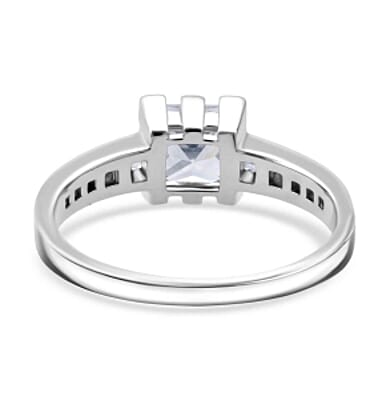 Simulated Diamond 1.55 ctw Ring in Rhodium Over Sterling Silver (Size 8)