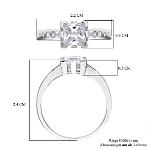 Simulated Diamond 1.55 ctw Ring in Rhodium Over Sterling Silver (Size 8)