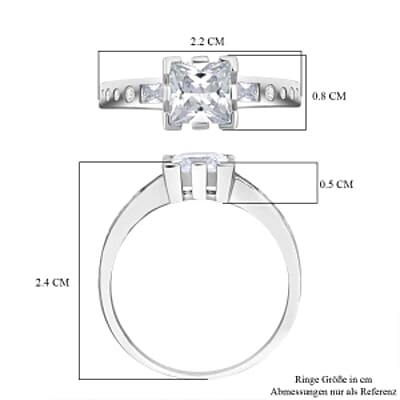 Simulated Diamond 1.55 ctw Ring in Rhodium Over Sterling Silver (Size 8)