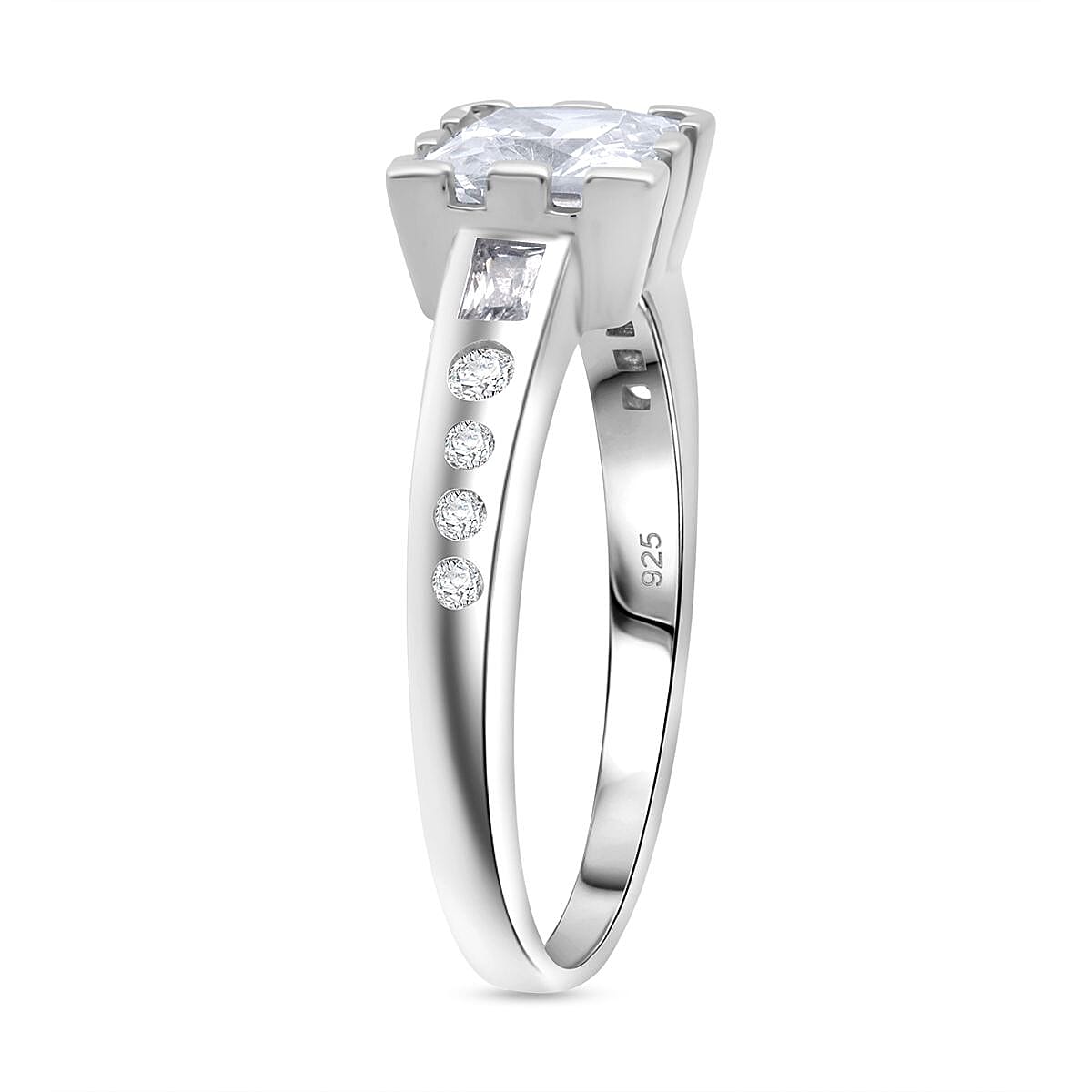 Square Cut Simulated Diamond Ring in Sterling Silver (Size 9)