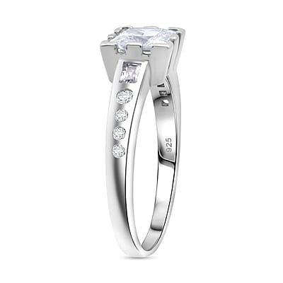 Square Cut Simulated Diamond Ring in Sterling Silver (Size 9)