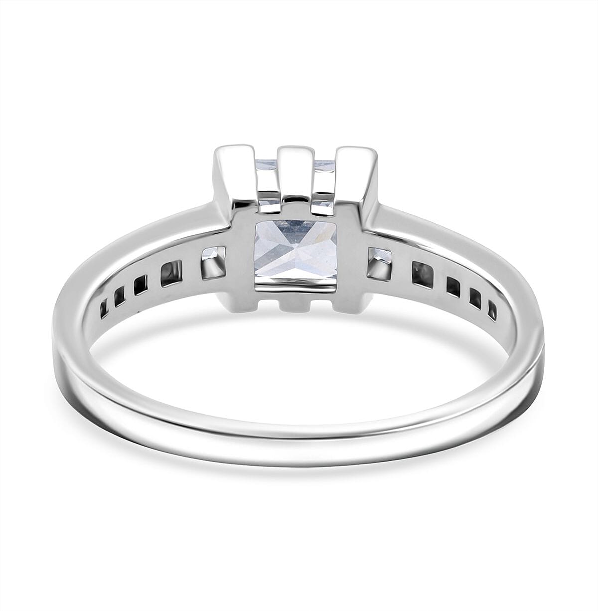 Square Cut Simulated Diamond Ring in Sterling Silver (Size 9)
