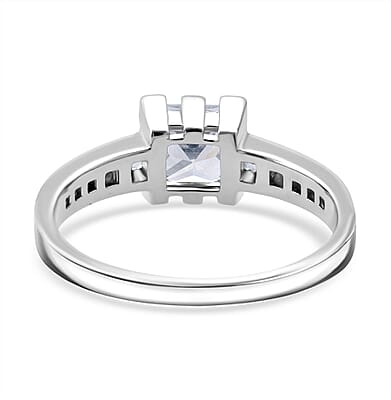 Square Cut Simulated Diamond Ring in Sterling Silver (Size 9)