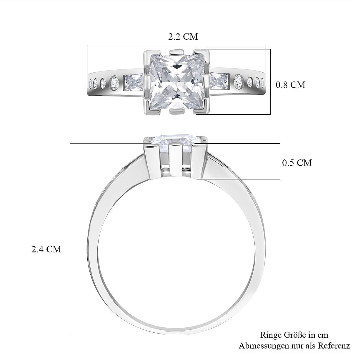 Square Cut Simulated Diamond Ring in Sterling Silver (Size 9)