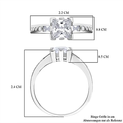 Square Cut Simulated Diamond Ring in Sterling Silver (Size 9)