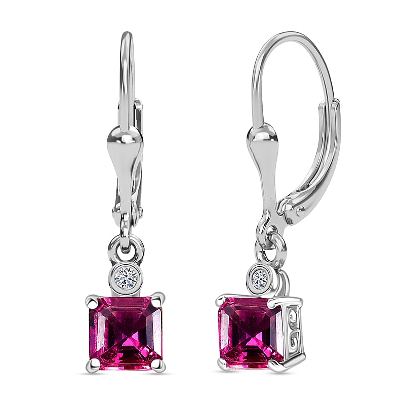 Luxuriant Asscher Cut AAA Lab Grown Bixbite and Lab Grown Diamond G-H SI 1.25 ctw Earrings in Rhodium Over Sterling Silver
