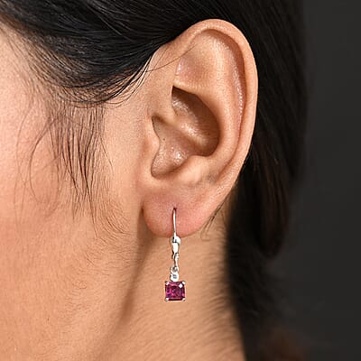 Luxuriant Asscher Cut AAA Lab Grown Bixbite and Lab Grown Diamond G-H SI 1.25 ctw Earrings in Rhodium Over Sterling Silver