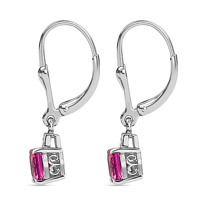 Luxuriant Asscher Cut AAA Lab Grown Bixbite and Lab Grown Diamond G-H SI 1.25 ctw Earrings in Rhodium Over Sterling Silver