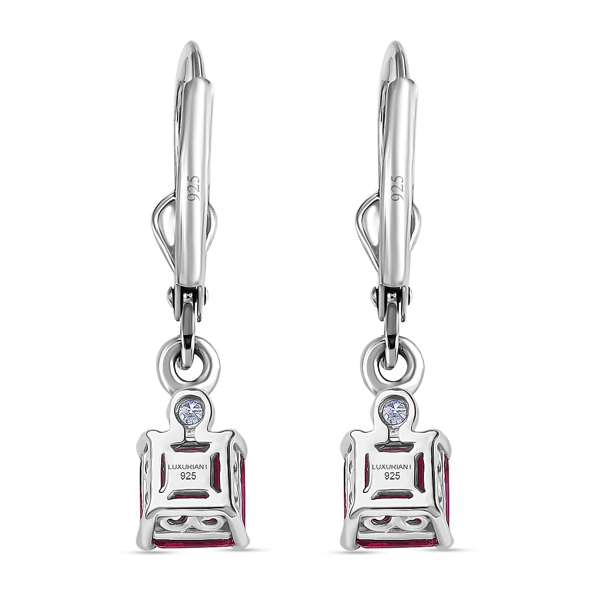 Luxuriant Asscher Cut AAA Lab Grown Bixbite and Lab Grown Diamond G-H SI 1.25 ctw Earrings in Rhodium Over Sterling Silver