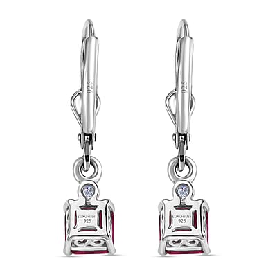 Luxuriant Asscher Cut AAA Lab Grown Bixbite and Lab Grown Diamond G-H SI 1.25 ctw Earrings in Rhodium Over Sterling Silver
