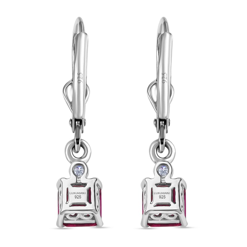 Luxuriant Asscher Cut AAA Lab Grown Bixbite and Lab Grown Diamond G-H SI 1.25 ctw Earrings in Rhodium Over Sterling Silver