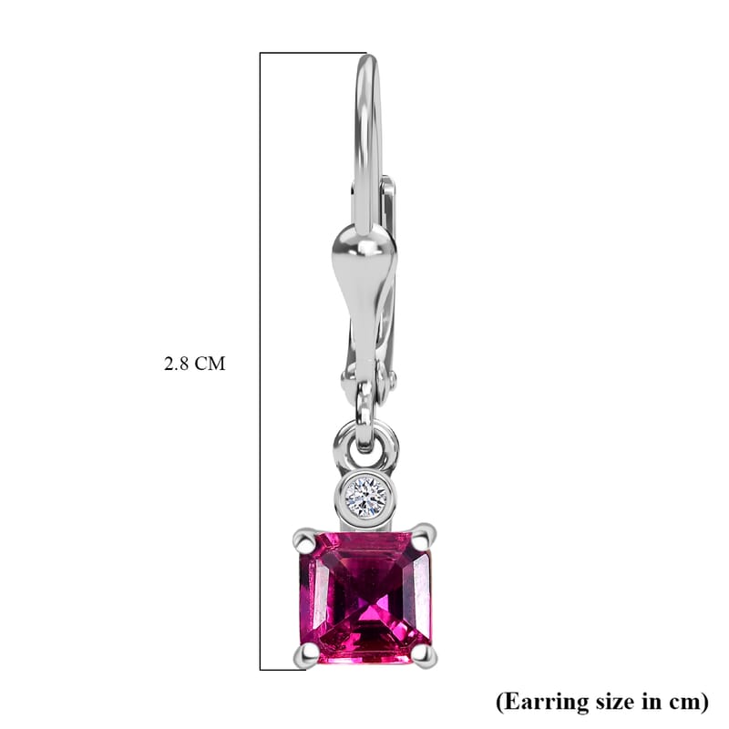 Luxuriant Asscher Cut AAA Lab Grown Bixbite and Lab Grown Diamond G-H SI 1.25 ctw Earrings in Rhodium Over Sterling Silver