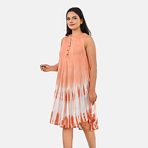 La Marey Peach Tie Dye Umbrella Dress with collar and Buttons - One Size Plus