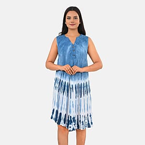 La Marey Blue Tie Dye Umbrella Dress with collar and Buttons - One Size Plus