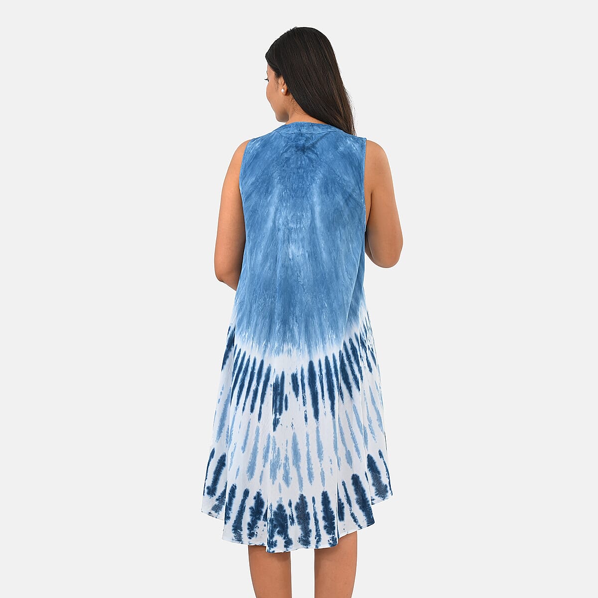 La Marey Blue Tie Dye Umbrella Dress with collar and Buttons - One Size Plus image number 1