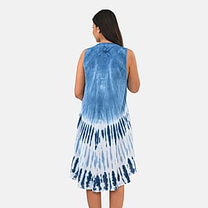 La Marey Blue Tie Dye Umbrella Dress with collar and Buttons - One Size Plus