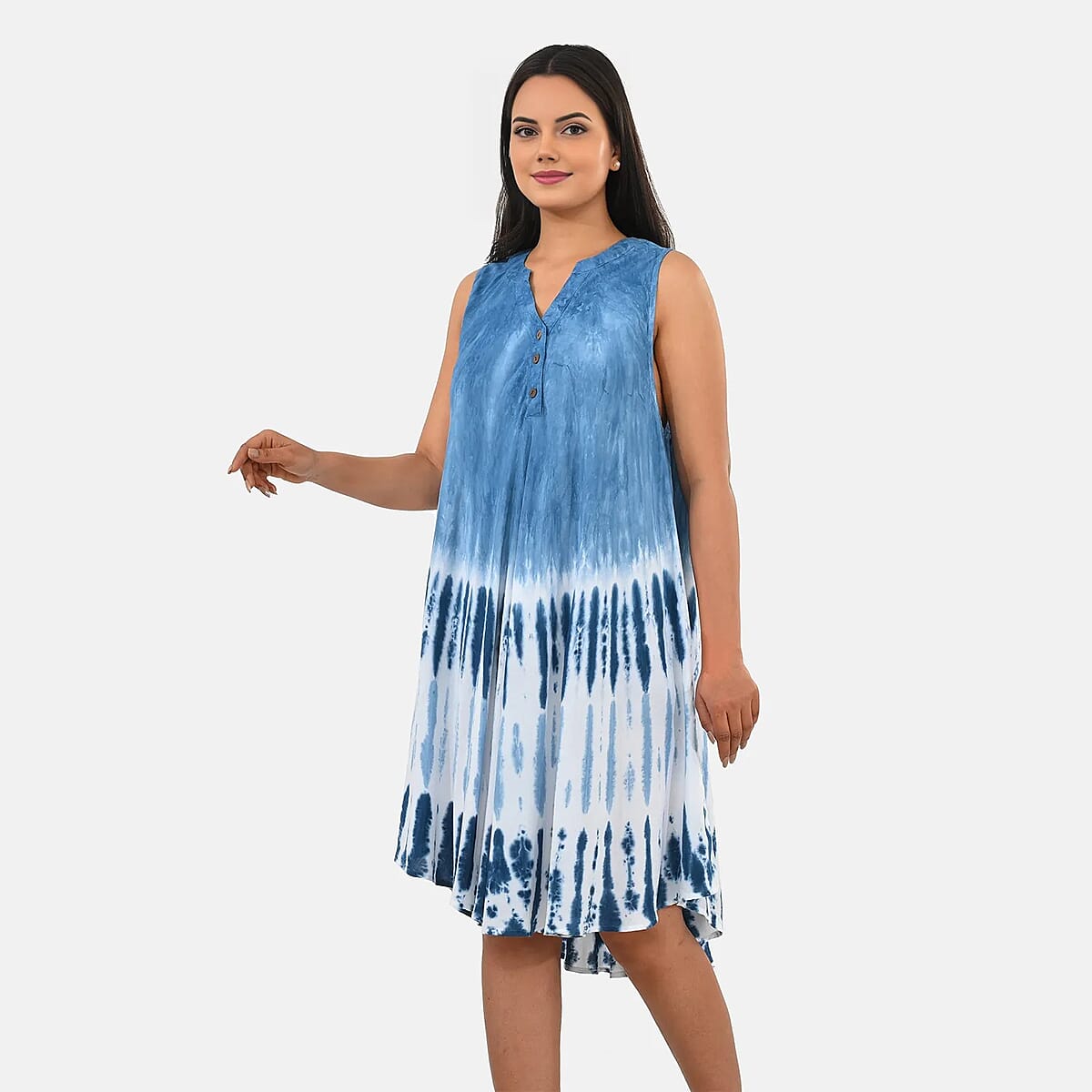 La Marey Blue Tie Dye Umbrella Dress with collar and Buttons - One Size Plus image number 2