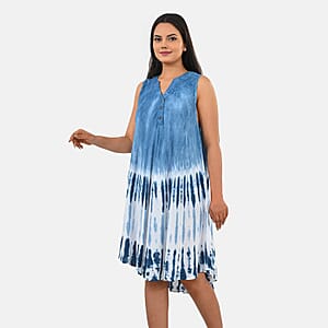 La Marey Blue Tie Dye Umbrella Dress with collar and Buttons - One Size Plus
