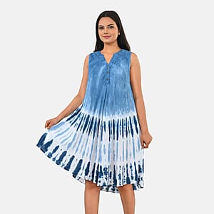 La Marey Blue Tie Dye Umbrella Dress with collar and Buttons - One Size Plus
