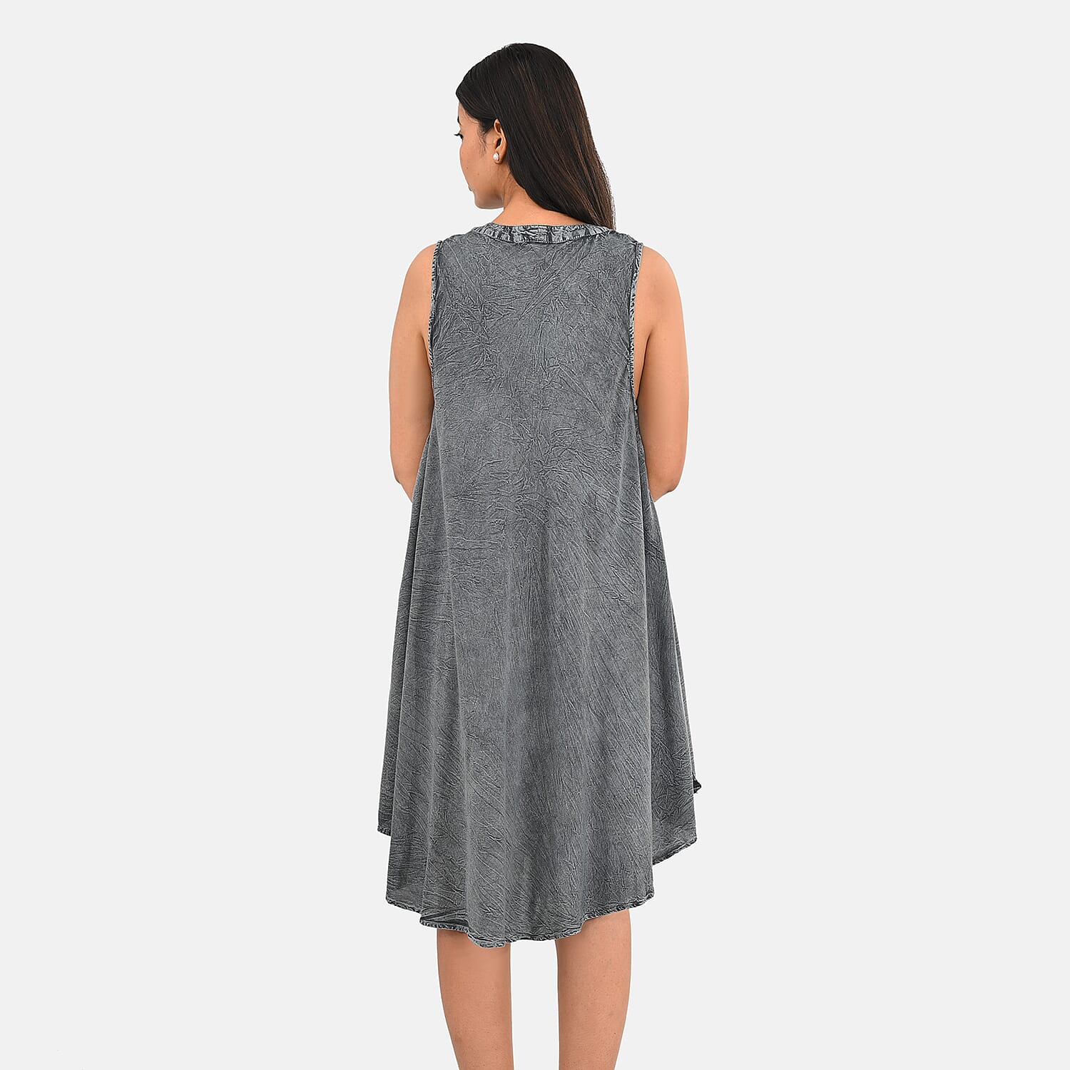 La Marey Gray Solid Stone-Wash Umbrella Dress with collar and Buttons - One Size Plus