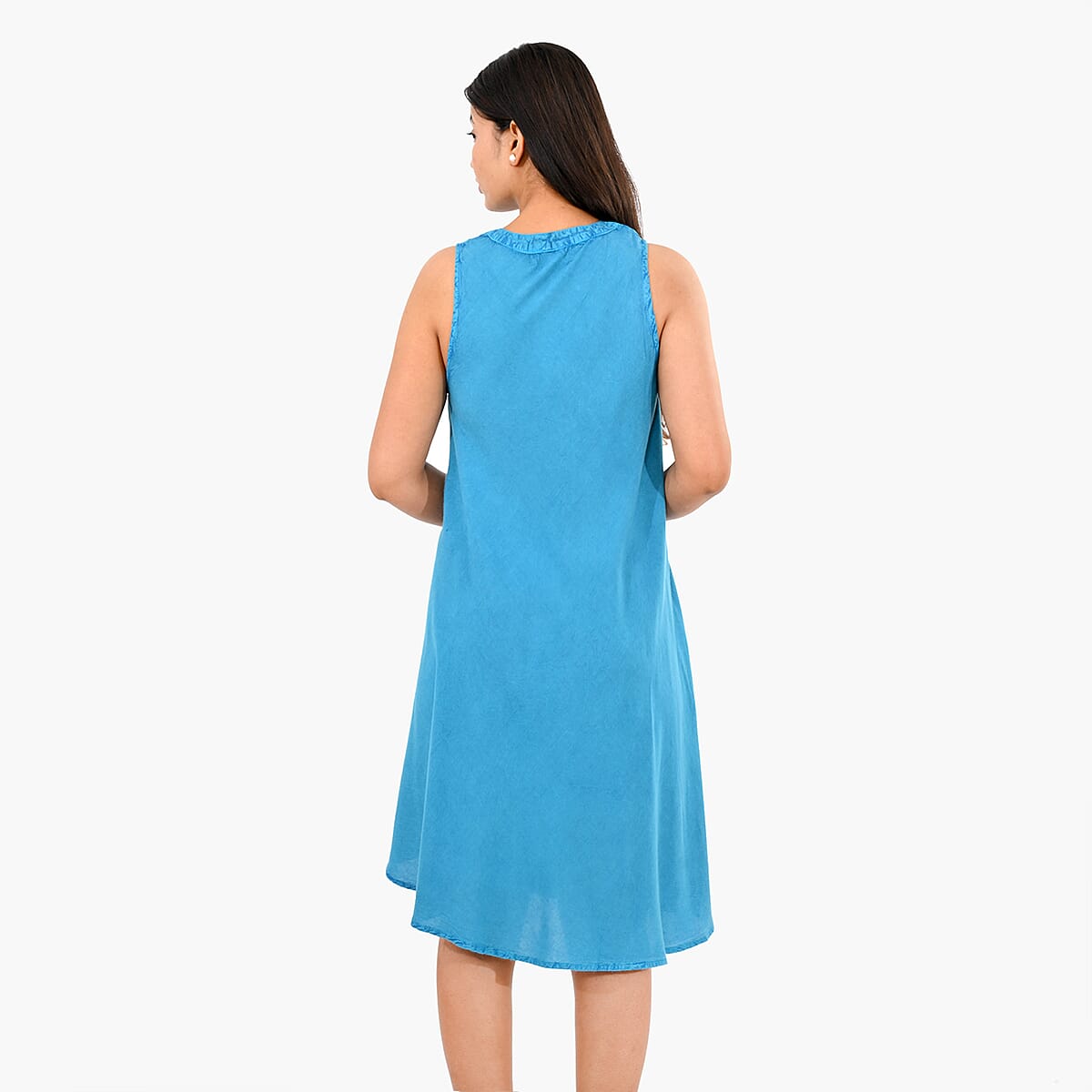 La Marey Blue Solid Wash Umbrella Dress with collar and Buttons - One Size Plus image number 1