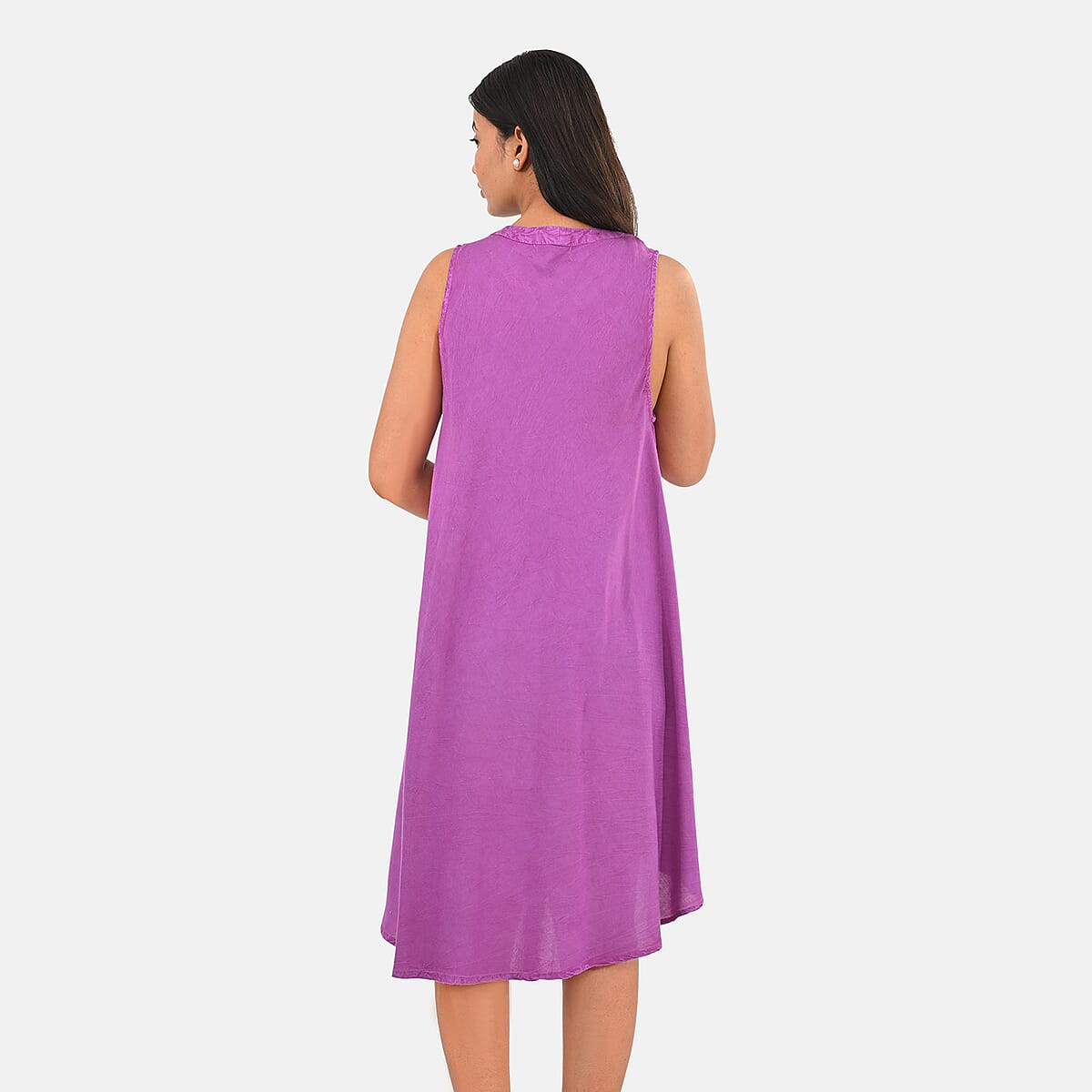La Marey Purple Solid Stone-Wash Umbrella Dress with collar and Buttons - One Size Plus image number 1