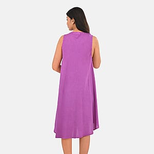 La Marey Purple Solid Stone-Wash Umbrella Dress with collar and Buttons - One Size Plus