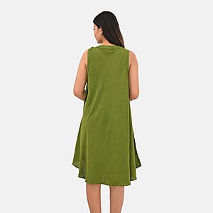 La Marey Green Solid Wash Umbrella Dress with collar and Buttons - One Size Plus